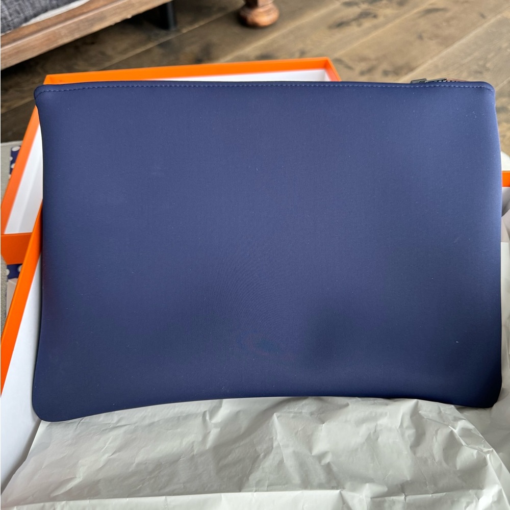 New Never Used - Hermes Pouch Navy - 11” long x 7.9” high Original Box Tissue